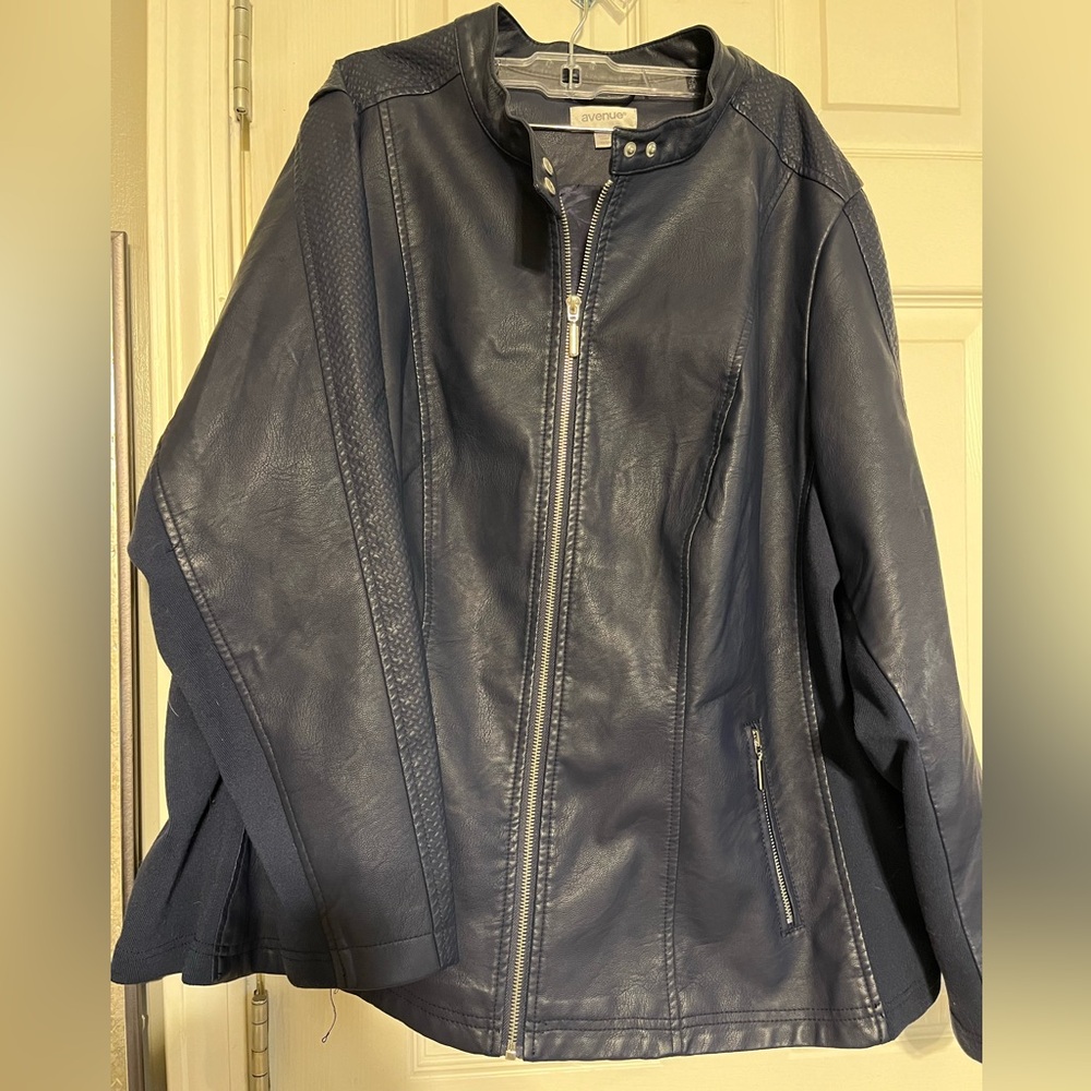 Navy Blue Avenue Faux Leather Jacket